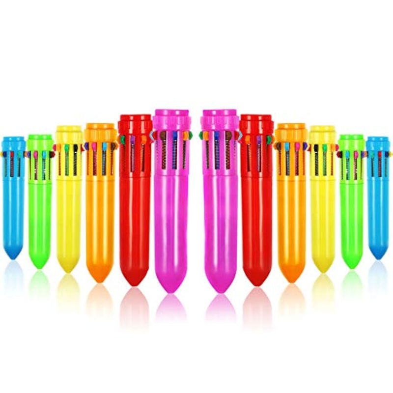 HESTYA 12 Pcs Multicolor Ballpoint Pen 10-in-1 Christmas Shuttle Pens 0.5 mm Retractable Ballpoint Pens Colorful Plastic Neon Pen for Christmas Office Supplies Gift - Image 1